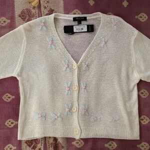Beulah Cream Cardigan with Pink and Blue Embroidery
